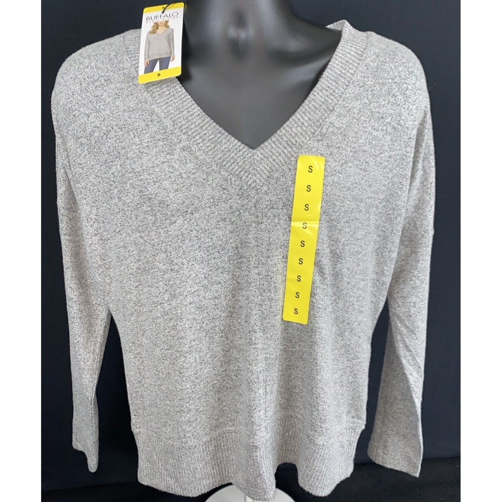 Buffalo David Bitton Pullover Super Soft Cozy‎ V-Neck Sweater Grey Small